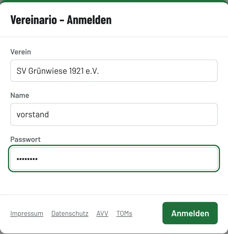 Anmeldefenster