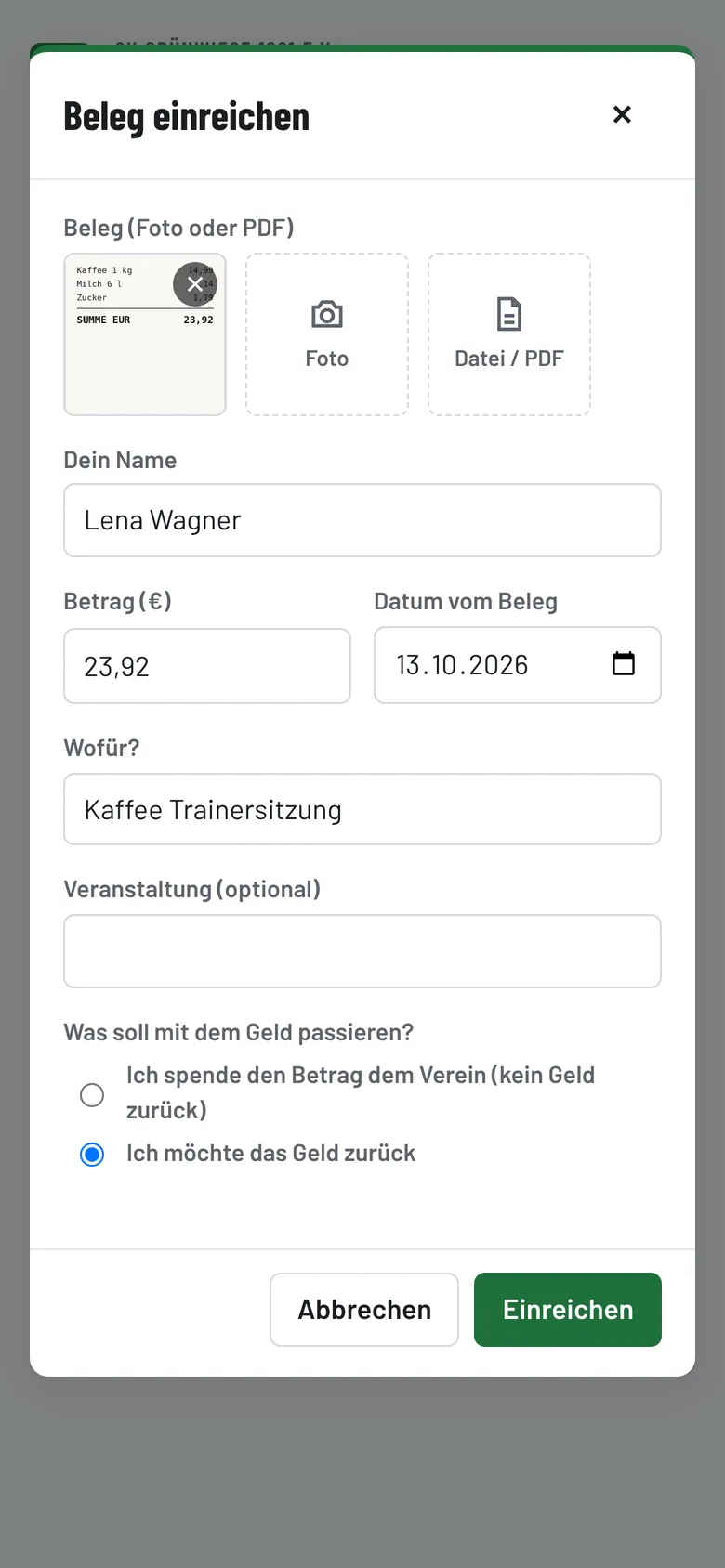 … oder mit Geld zurück