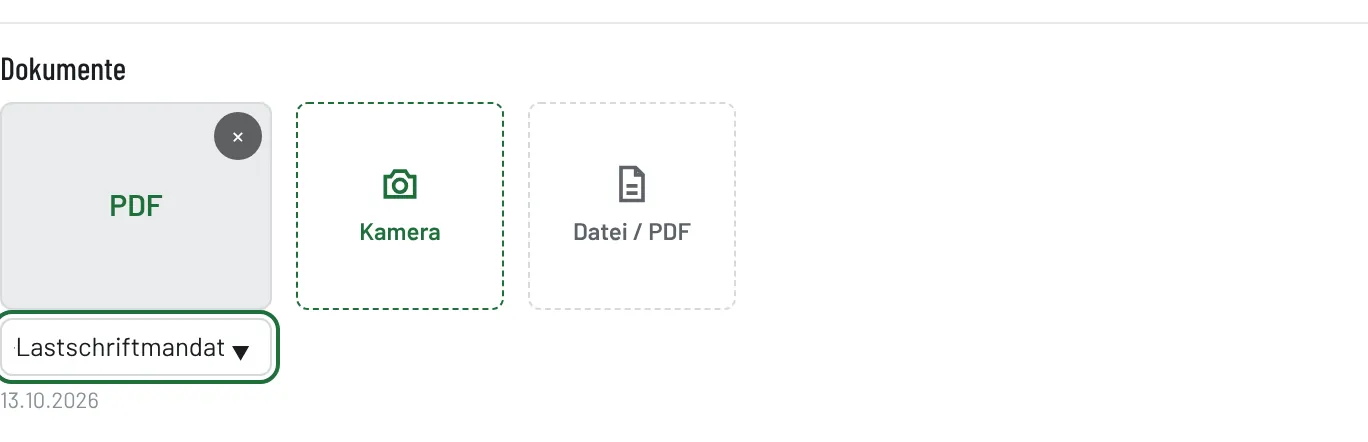 Dokumente: ein angehängtes SEPA-Mandat als PDF