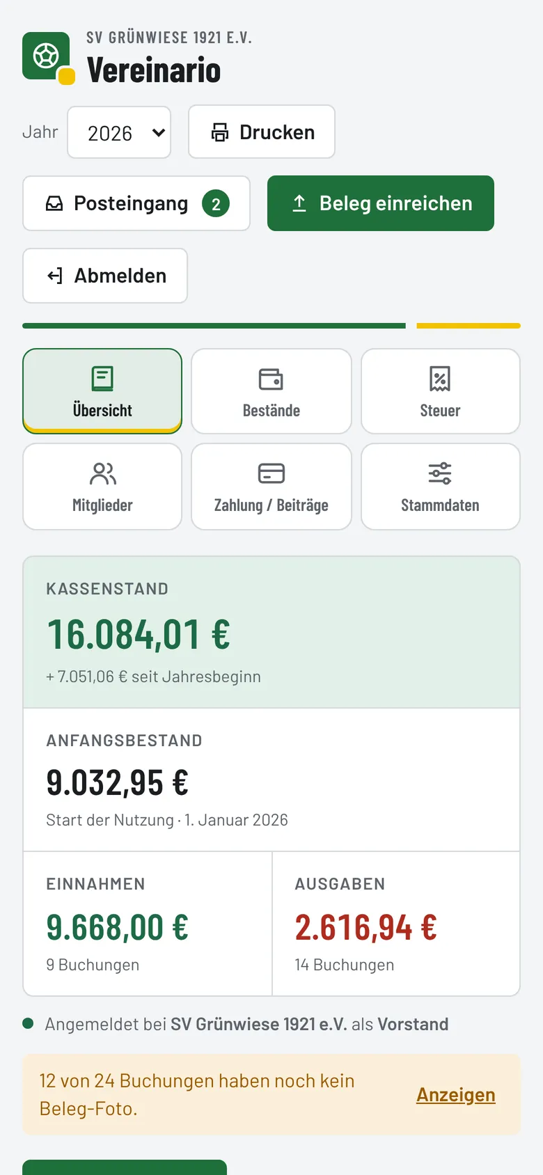 Übersicht auf dem Handy: Reiter als Kacheln, Kennzahlen untereinander