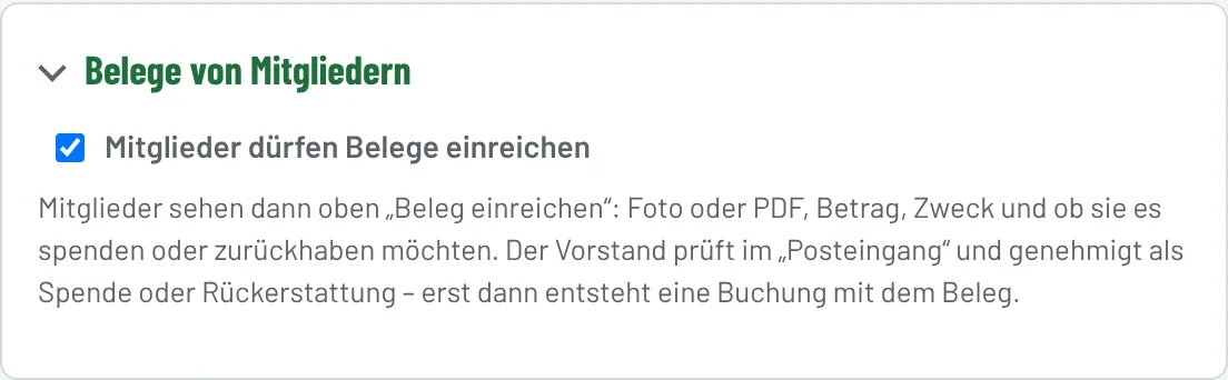 Bereich „Belege von Mitgliedern“