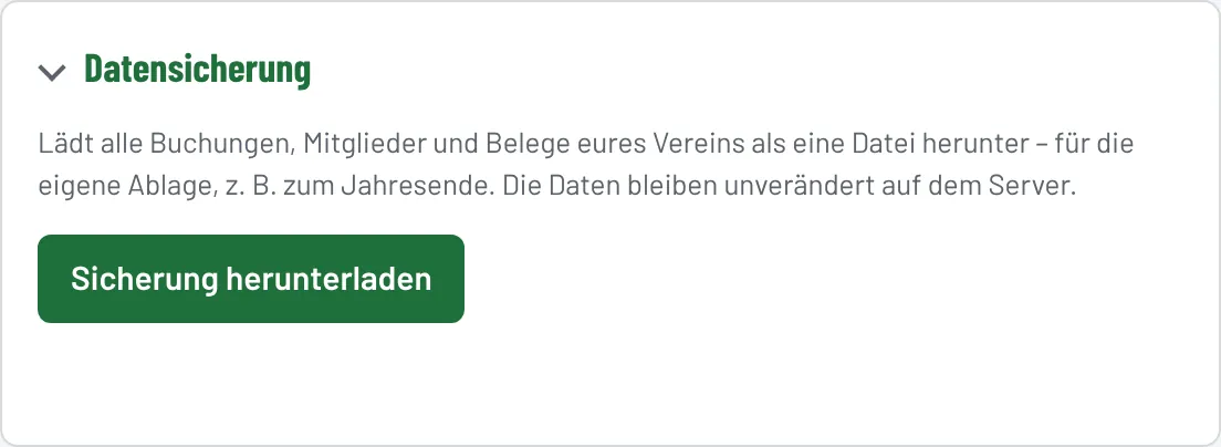 Bereich „Datensicherung“