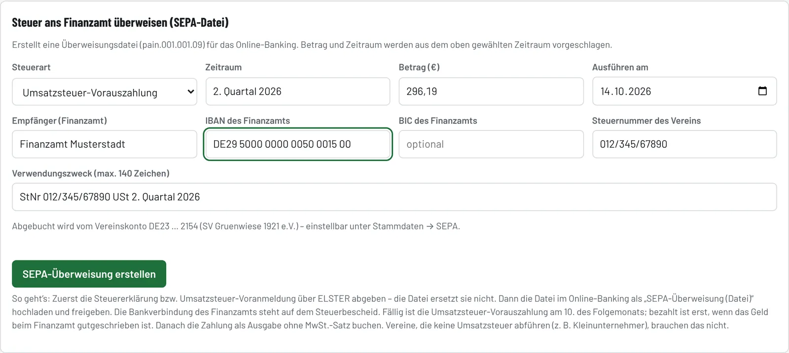 Überweisungsdatei für das Finanzamt erstellen